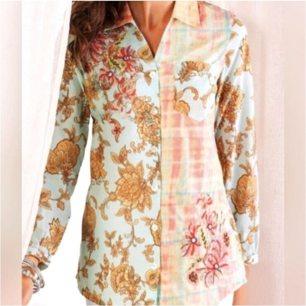 NWT Soft Surroundings Descansa Tunic Mixed Print Embroidered Size Large - Picture 2 of 14